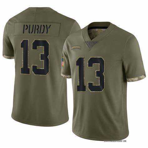 Men%27s San Francisco 49ers #13 Brock Purdy 2022 Olive Salute To Service Limited Stitched Jersey